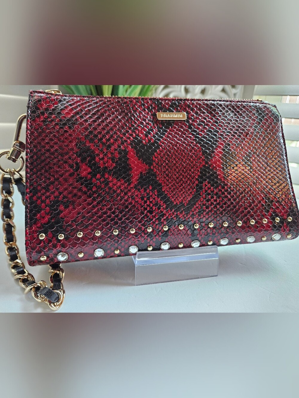 BRAHMIN DAISY WRISTLET GENUINE LEATHER WITH SPARKLING DETAIL RED BLACK NWT